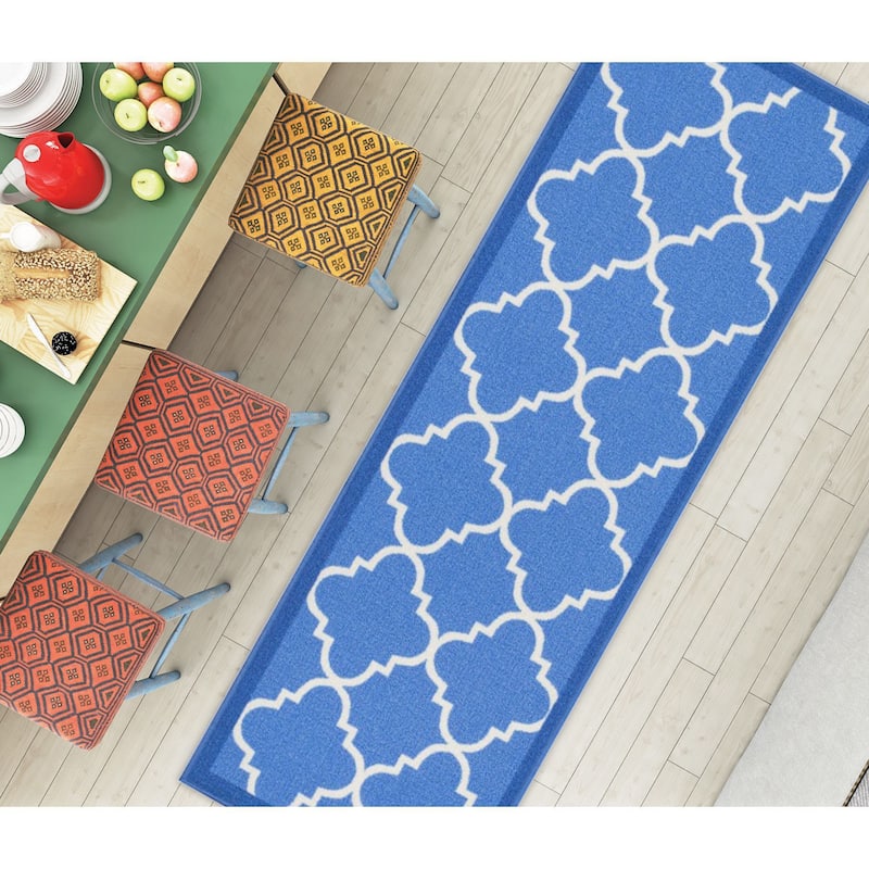 Well Woven Modern Bold Lattice Non-Skid Backing Mat Runner Rug