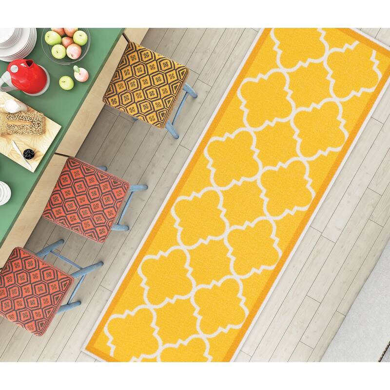 Well Woven Modern Bold Lattice Non-Skid Backing Mat Runner Rug
