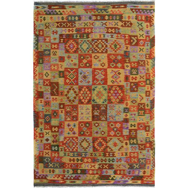 slide 2 of 7, Kilim Arya Rayford Red/Gray Wool Rug (6'8 x 10'3) - 6 ft. 8 in. x 10 ft. 3 in. - 6 ft. 8 in. x 10 ft. 3 in.