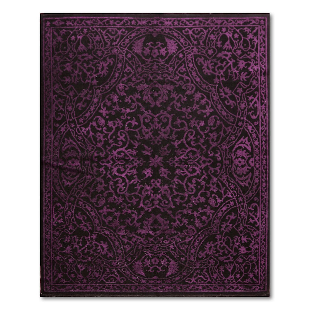 Eclectic Glam Purple Wool Italian-look Turkish Persian Orietal Rug (5'7 x 7'11) - Purple/Black - 5'7" x 7'11"