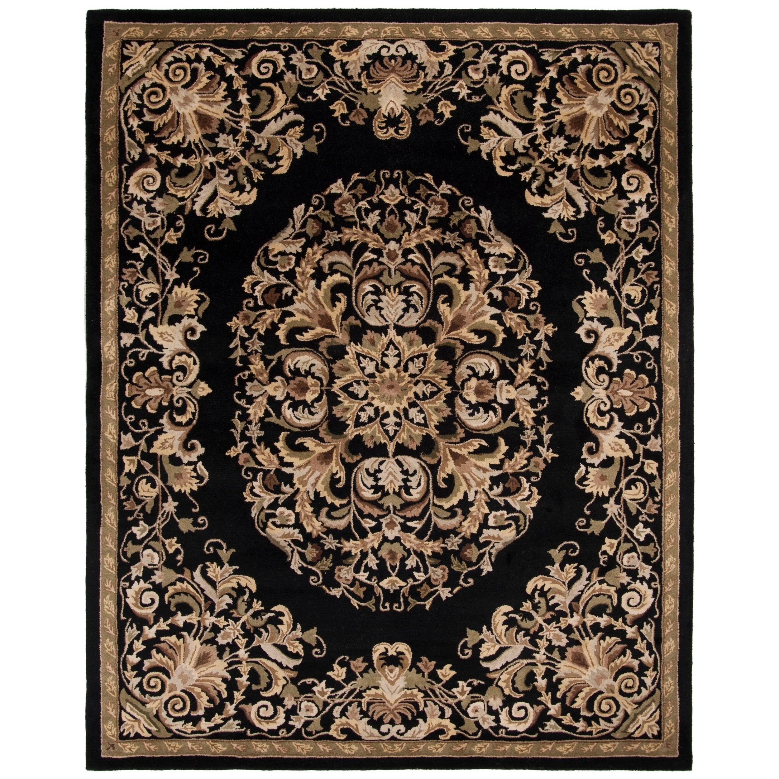 Handmade Heritage Black Wool Rug (76 X 96)