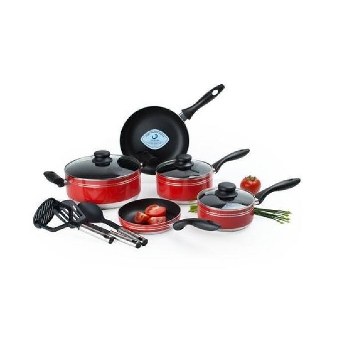 Imperial Home Nonstick Cookware Sets - 11 pcs Red Pots and Pans Set