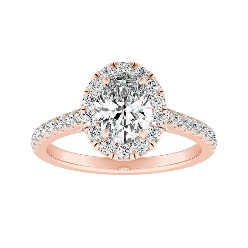 Auriya 14k Gold 3/4ctw Oval-cut Halo Diamond Engagement Ring (I-J, I1-I2) - 8.5 - Rose