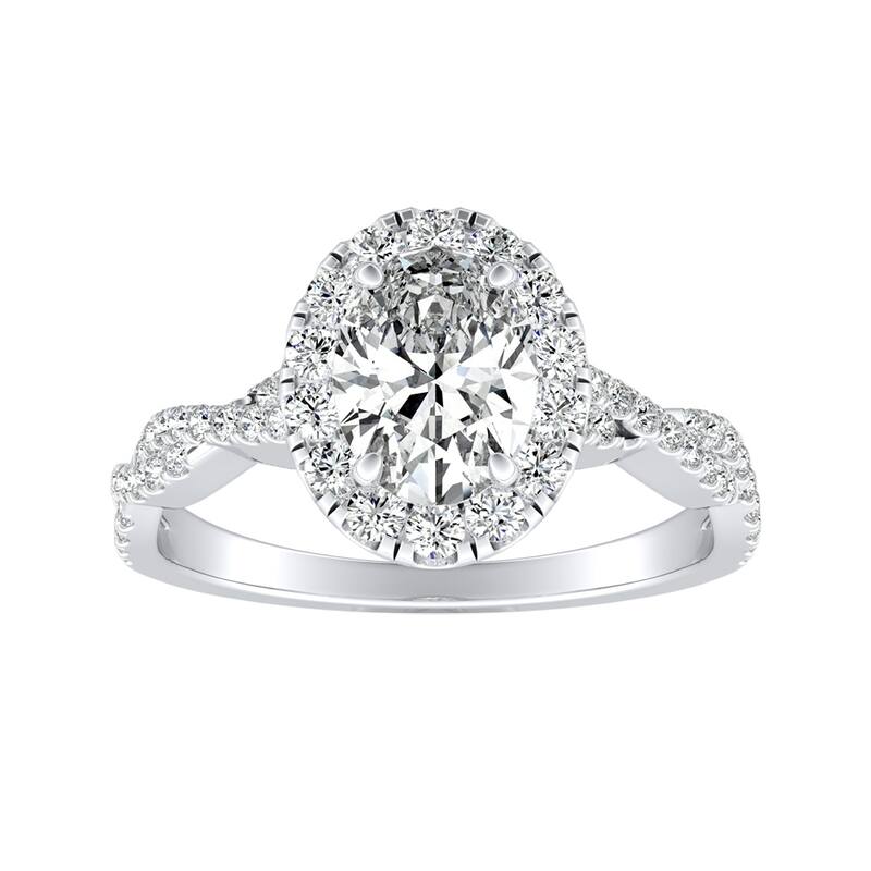 Twisted Oval-cut 5/8ctw 14k Gold Halo Diamond Engagement Ring by Auriya