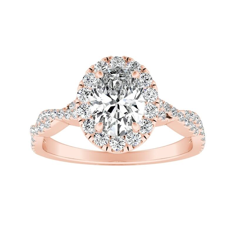 Twisted Oval-cut 5/8ctw 14k Gold Halo Diamond Engagement Ring by Auriya