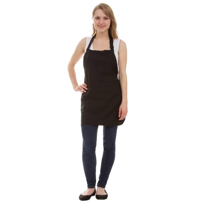 Leisureland Thigh Length Adjustable Pocket Kitchen Apron - Black