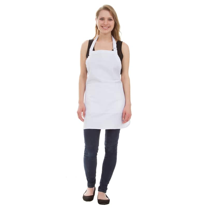 Leisureland Thigh Length Adjustable Pocket Kitchen Apron - White
