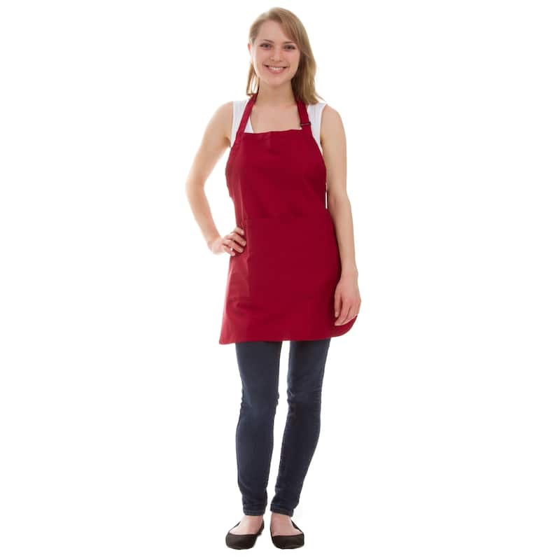 Leisureland Thigh Length Adjustable Pocket Kitchen Apron - Burgundy