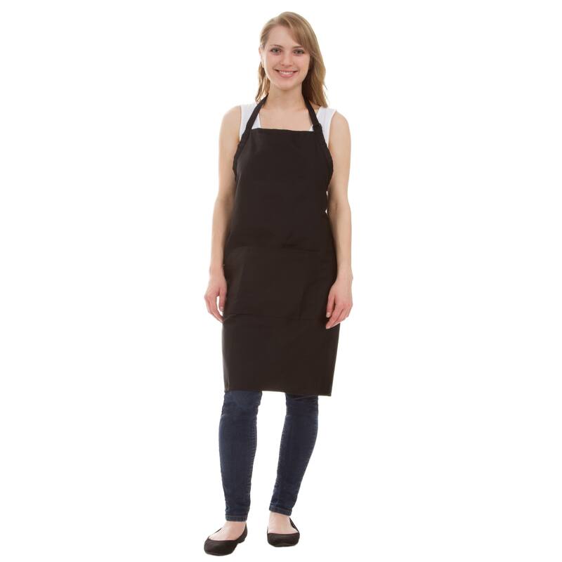 Leisureland Full-length Adjustable Kitchen Apron with Pocket - Black