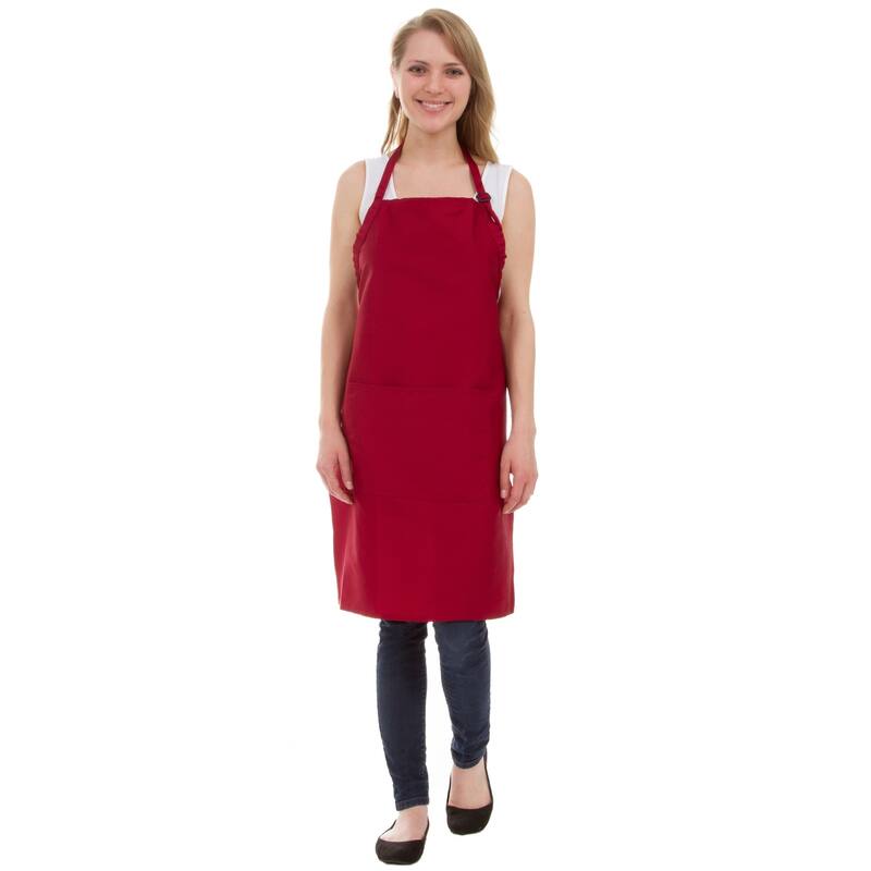 Leisureland Full-length Adjustable Kitchen Apron with Pocket - Burgundy