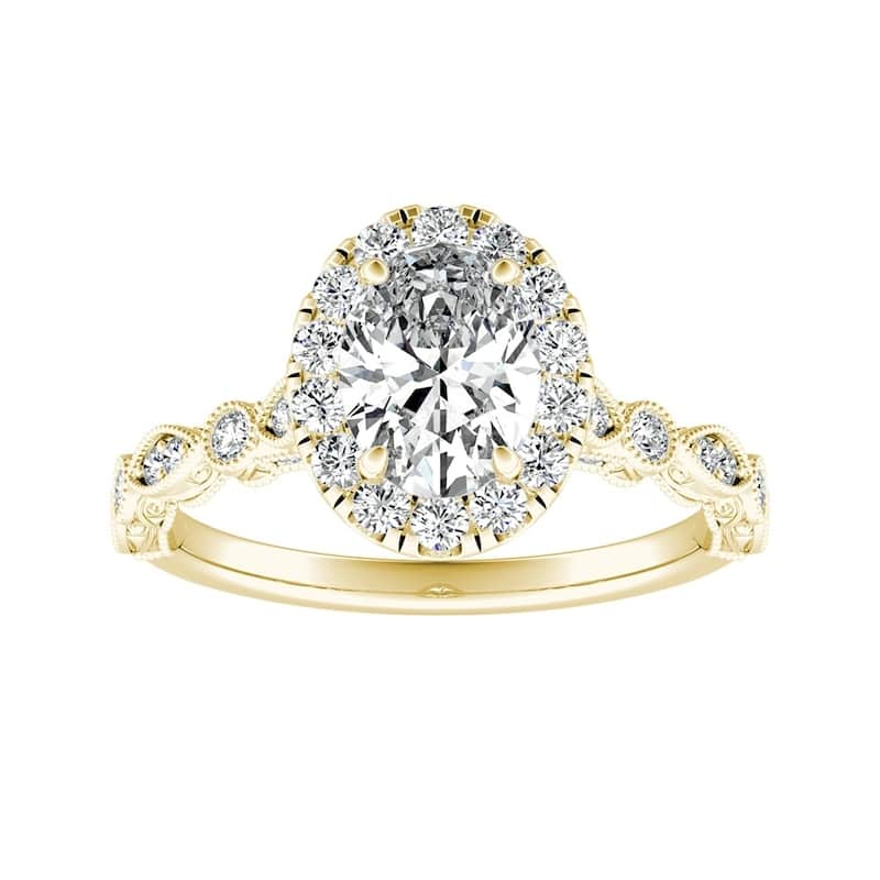 Vintage Oval-cut 7/8ctw Halo Diamond Engagement Ring 14k Gold - 6 - Yellow