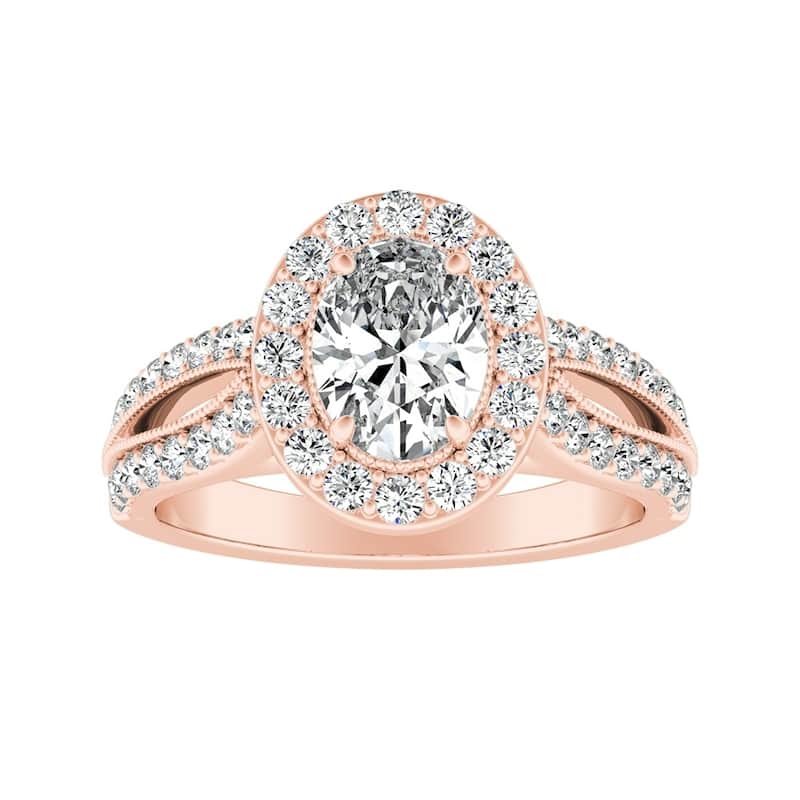 Vintage Halo Oval Diamond Engagement Ring 1ctw 14k Gold by Auriya