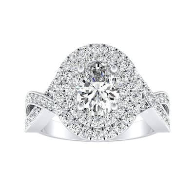 Vintage Oval-cut 1 1/6ctw Double Halo Diamond Engagement Ring 14k Gold by Auriya