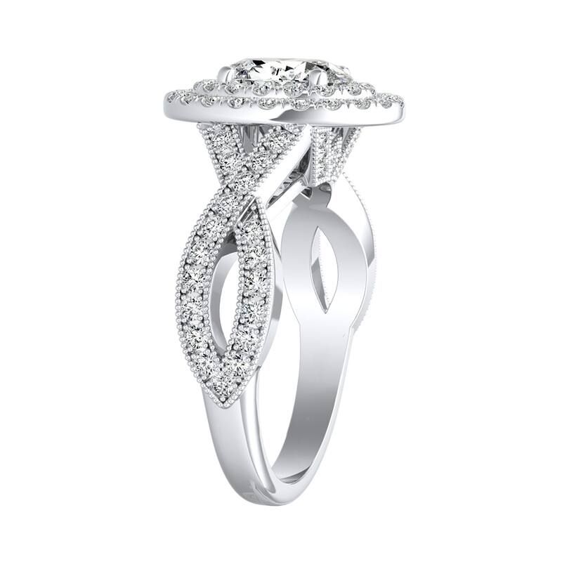 Vintage Oval-cut 1 1/6ctw Double Halo Diamond Engagement Ring 14k Gold by Auriya