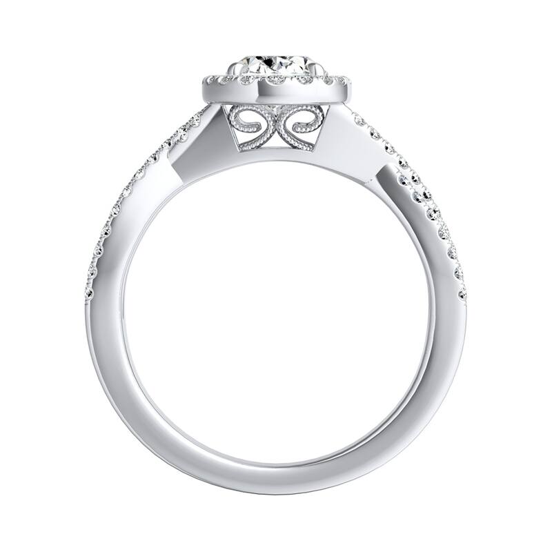 Twisted Oval-cut 3/4ctw Halo Diamond Engagement Ring 14k Gold by Auriya (I-J, I1-I2)