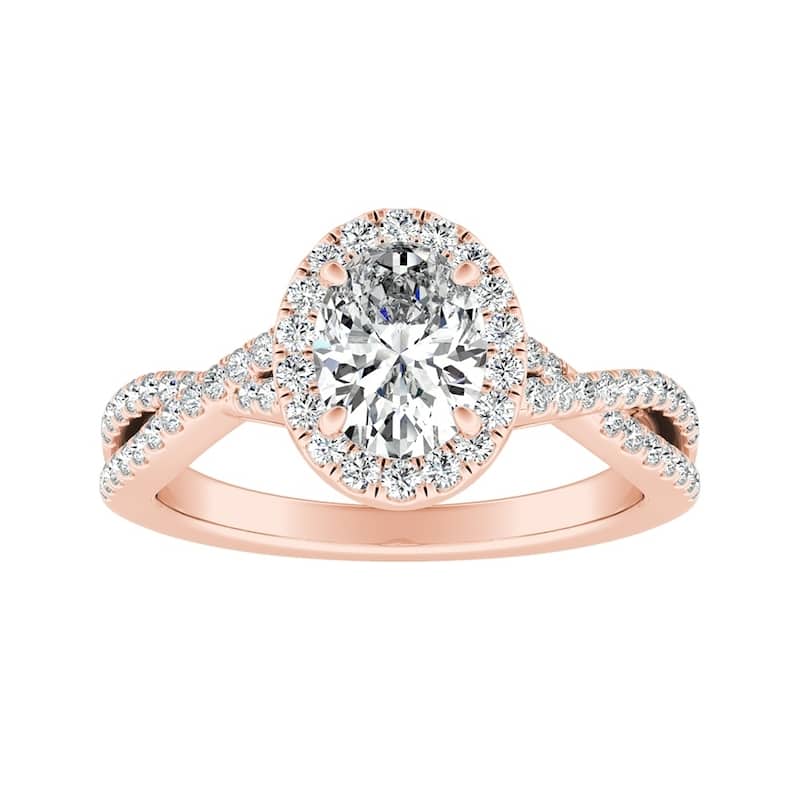 Twisted Oval-cut 3/4ctw Halo Diamond Engagement Ring 14k Gold by Auriya (I-J, I1-I2)