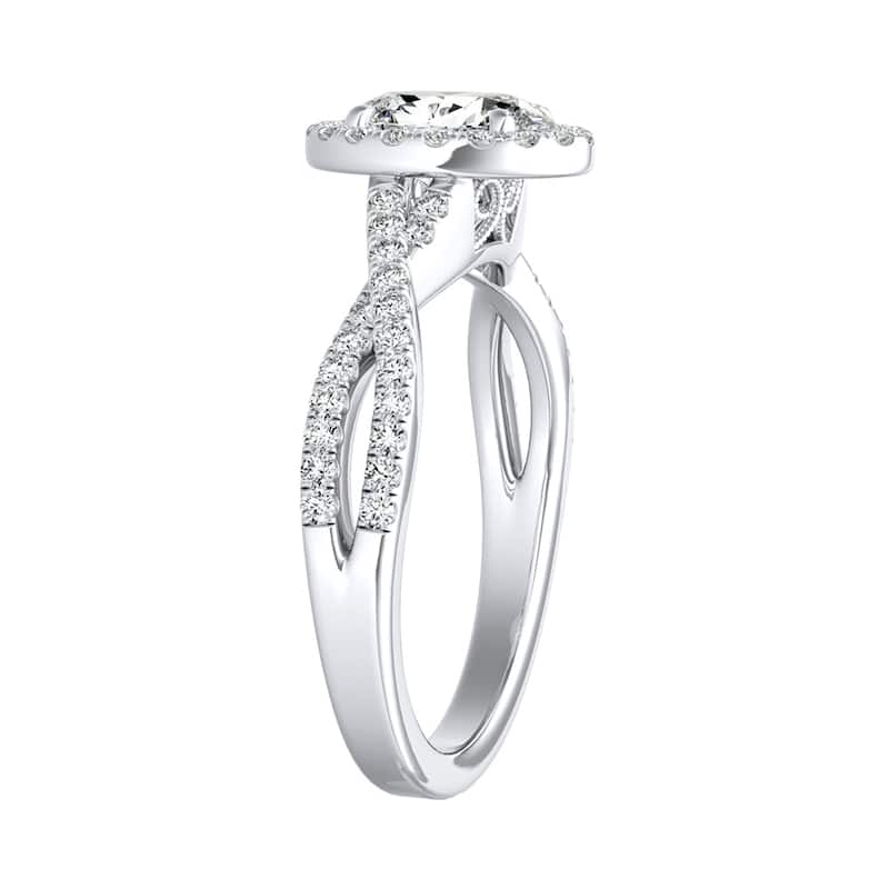 Twisted Oval-cut 3/4ctw Halo Diamond Engagement Ring 14k Gold by Auriya (I-J, I1-I2)
