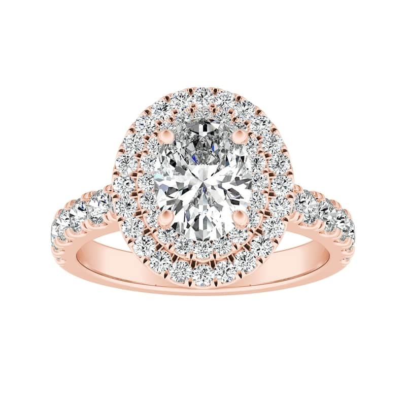 Classic Oval Shape 1 1/4ctw Double Halo Diamond Engagement Ring 14k Gold by Auriya (I-J, I1-I2)