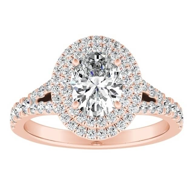 Oval Shape Halo Diamond Engagement Ring 1ctw 14k Gold by Auriya (I-J, I1-I2)