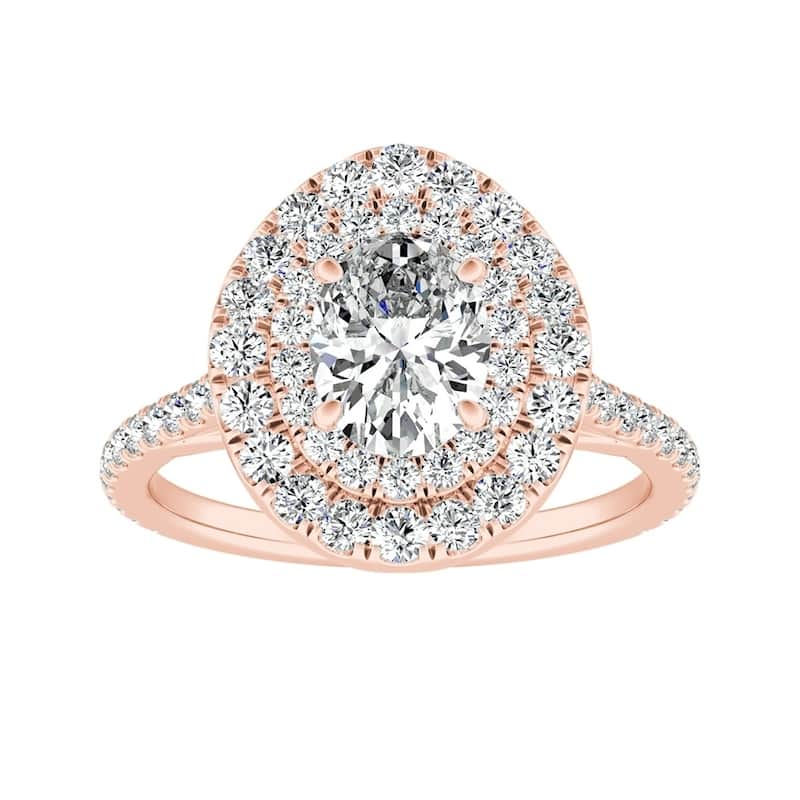 Oval Shape 1 carat TW Double Halo Diamond Engagement Ring 14k Gold by Auriya (I-J, I1-I2)