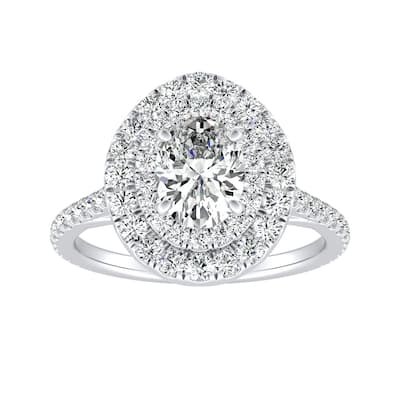 Oval Shape 1 carat TW Double Halo Diamond Engagement Ring 14k Gold by Auriya (I-J, I1-I2)
