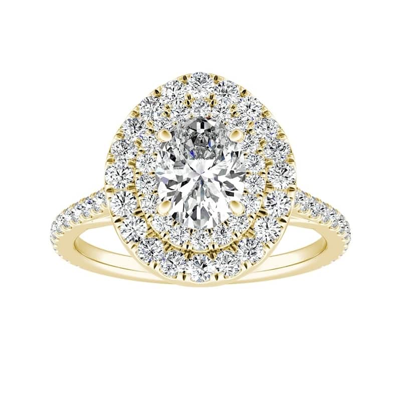 Oval Shape 1 carat TW Double Halo Diamond Engagement Ring 14k Gold by Auriya (I-J, I1-I2)