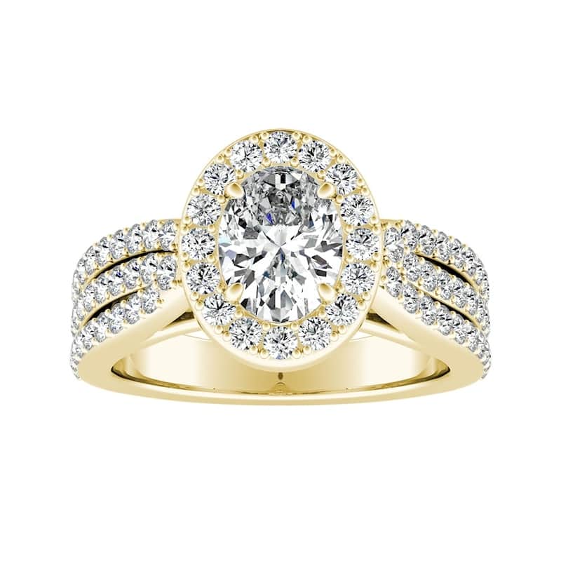 Triple Band Oval-cut Halo Diamond Engagement Ring 1 3/4ctw 14k Gold by Auriya