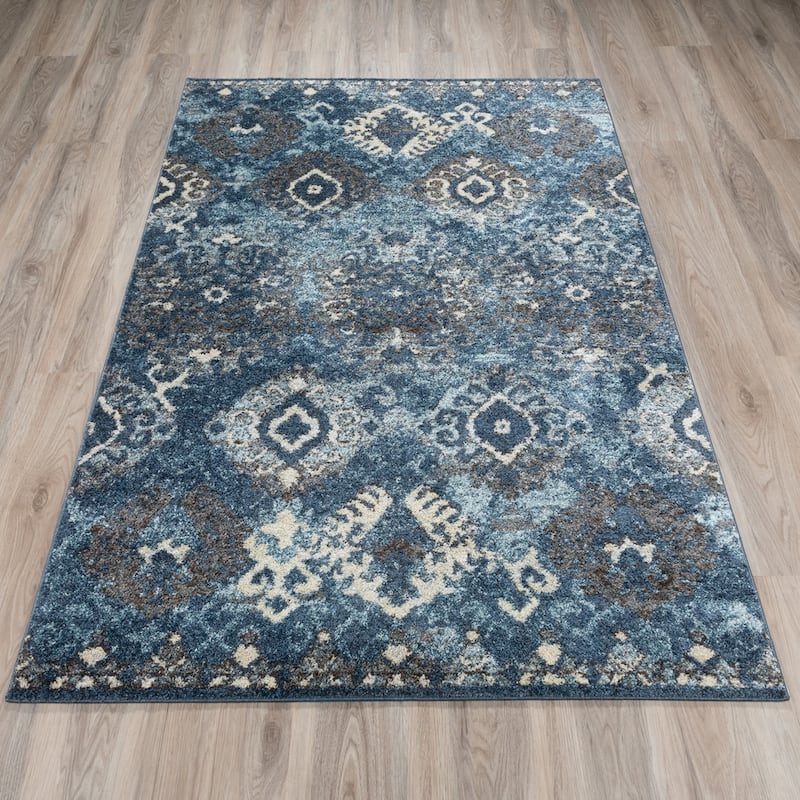 Addison Rugs Blair Blue/Beige Distressed Ikat Area Rug (4'11 x 7') - 4'11"X7'