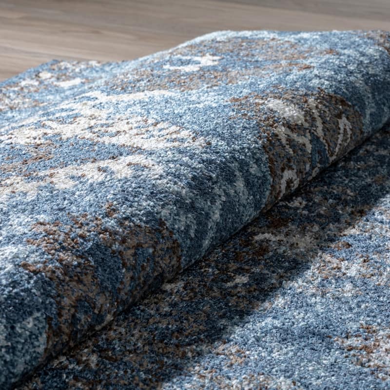 Addison Rugs Blair Blue/Beige Distressed Ikat Area Rug (4'11 x 7') - 4'11"X7'