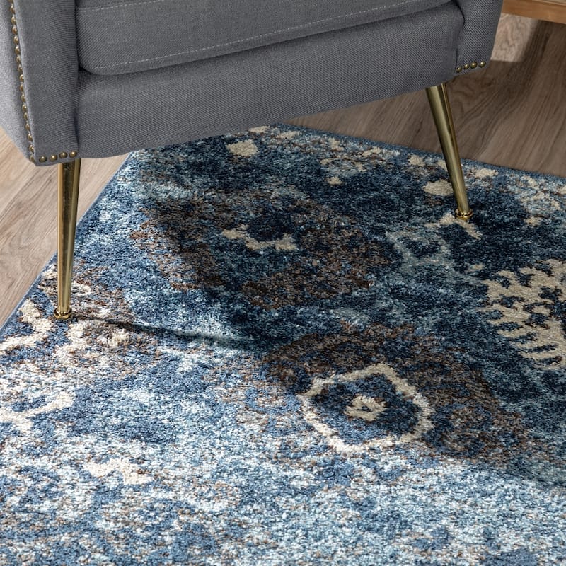 Addison Rugs Blair Blue/Beige Distressed Ikat Area Rug (4'11 x 7') - 4'11"X7'