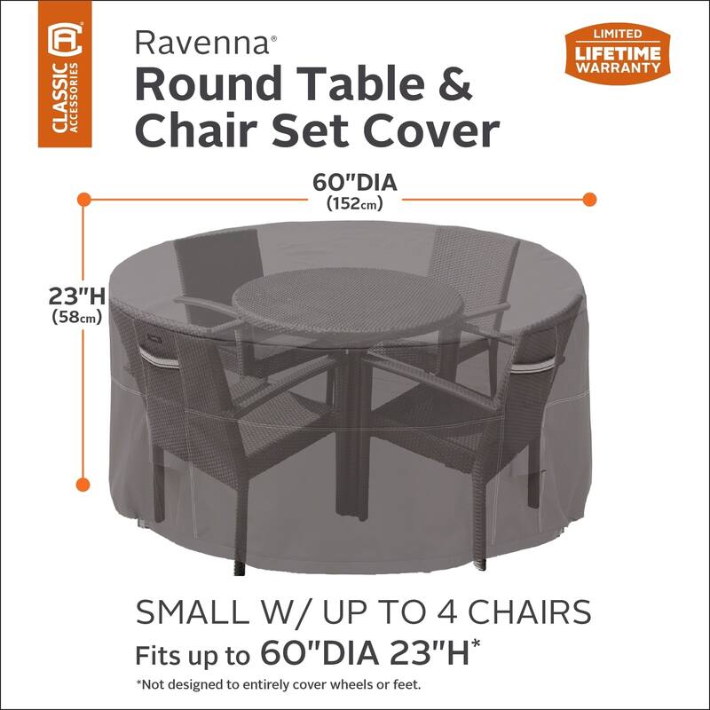 Classic Accessories Ravenna Water-Resistant 60 Inch Round Patio Table & Chair Set Cover