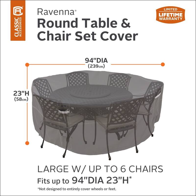 Classic Accessories Ravenna Water-Resistant 94 Inch Round Patio Table & Chair Set Cover