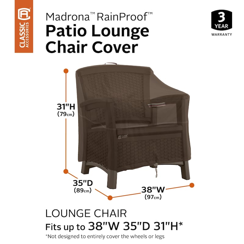 Classic Accessories Madrona Waterproof 38 Inch Patio Lounge Chair Cover