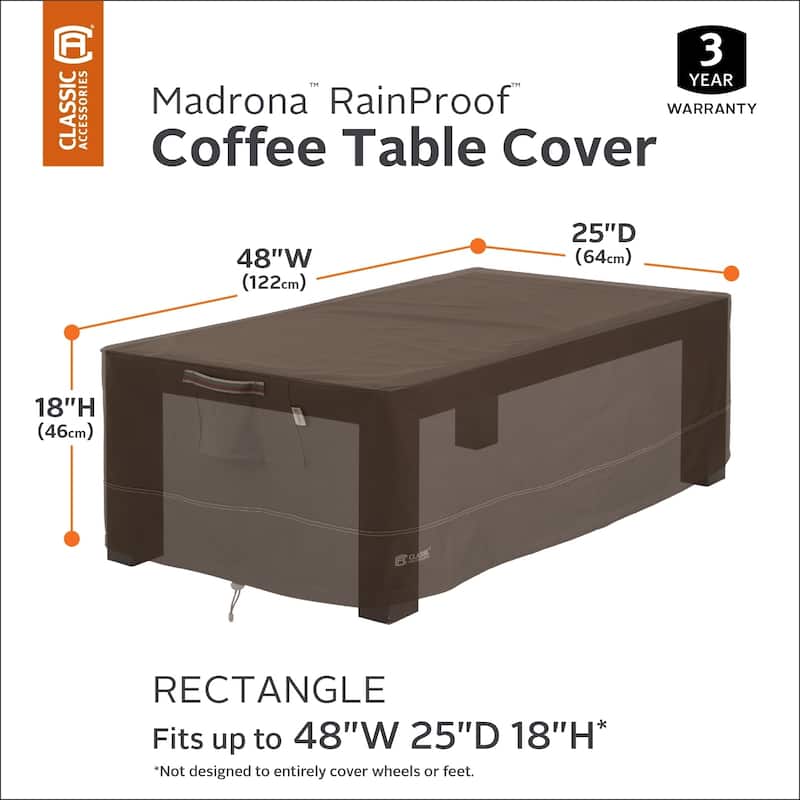 Classic Accessories Madrona Waterproof 48 Inch Rectangular Coffee Table/Ottoman Cover