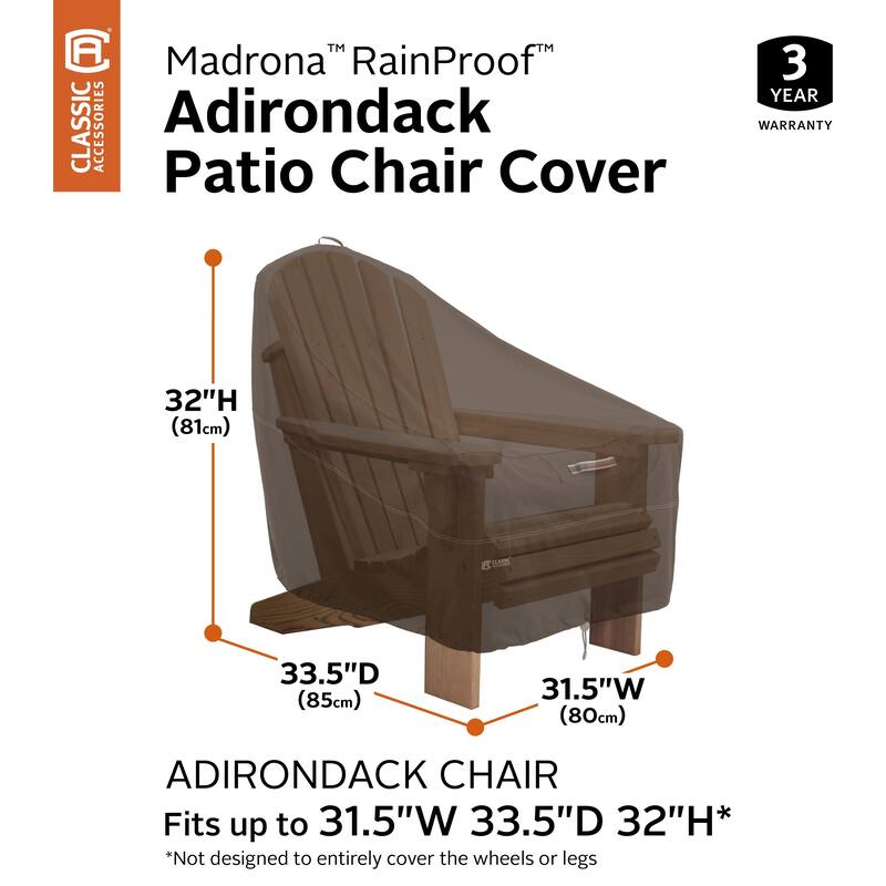 Classic Accessories Madrona Waterproof 31.5 Inch Patio Adirondack Chair Cover