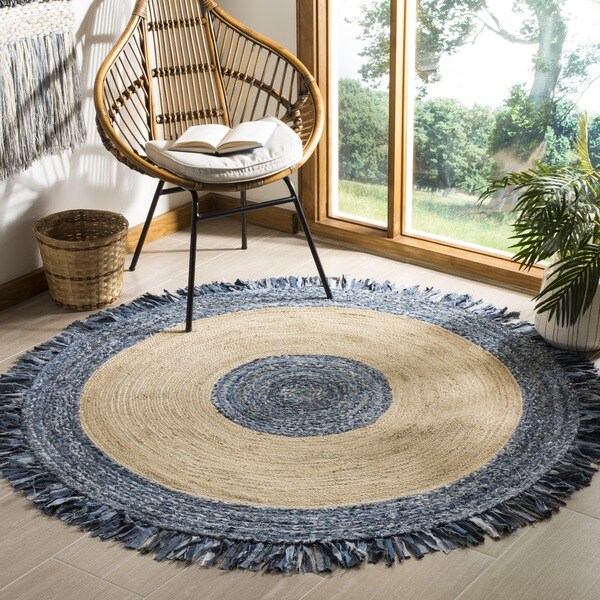 Safavieh Hand-Woven Cape Cod Ivory/ Denim Jute Rug - 3' Round
