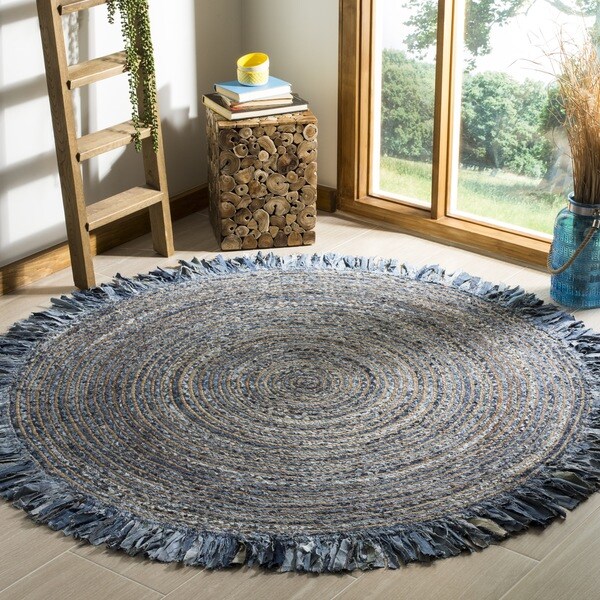 Safavieh Hand Woven Cape Cod Ivory Denim Jute Rug 6 Round Safavieh Hand Woven Cape Cod Ivory Denim Jute Rug 6 X27