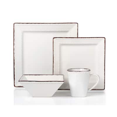 16 Piece Beaded Stoneware Dinnerware set by Lorren Home Trends, White