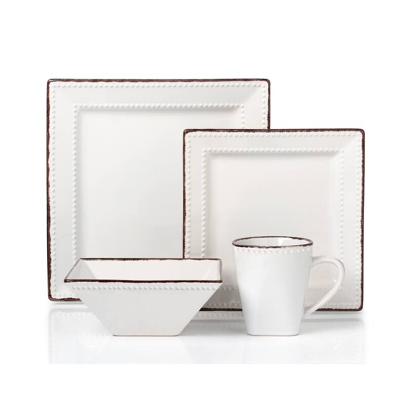 16 Piece Beaded Stoneware Dinnerware set by Lorren Home Trends, White