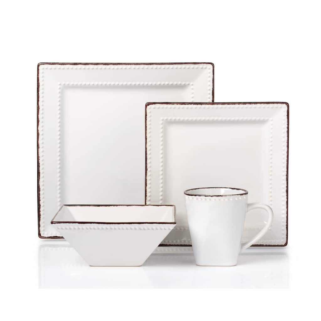 16 Piece Beaded Stoneware Dinnerware set by Lorren Home Trends, White