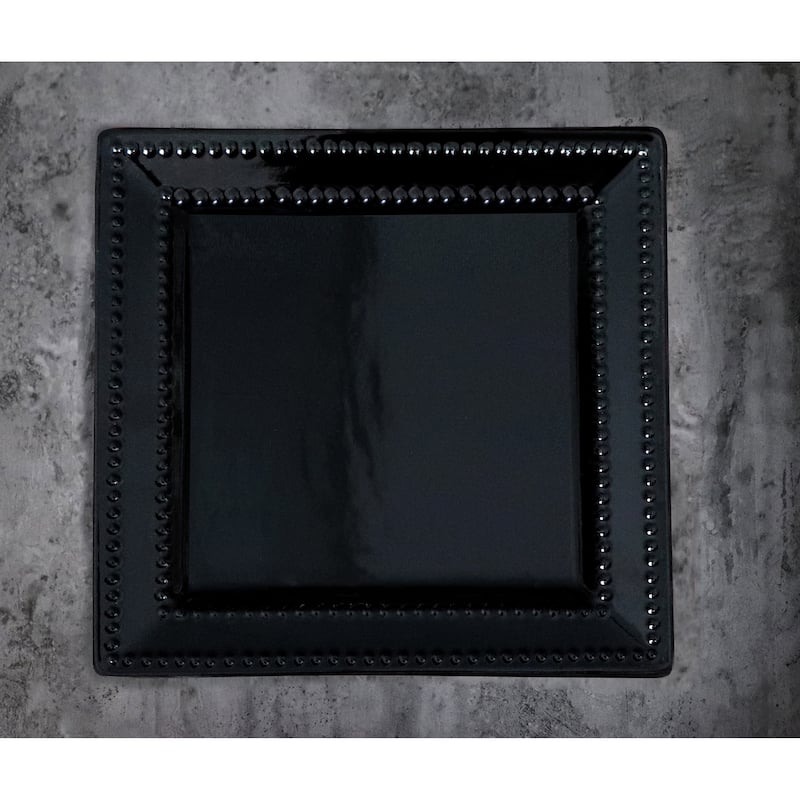 16 Piece Square Beaded Stoneware Set by Lorren Home Trends, Black