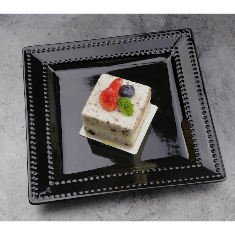 16 Piece Square Beaded Stoneware Set by Lorren Home Trends, Black