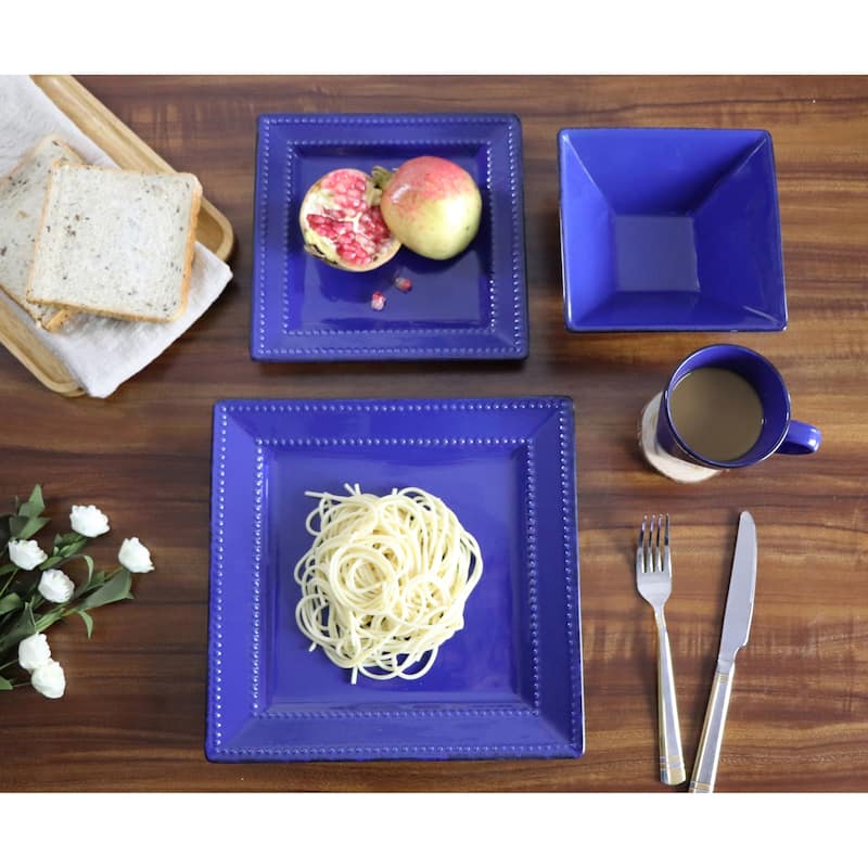16 Piece Square Beaded Stoneware Set by Lorren Home Trends, Blue
