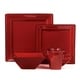preview thumbnail 1 of 3, 16 Piece Square Beaded Stoneware Dinnerware by Lorren Home Trends, Red