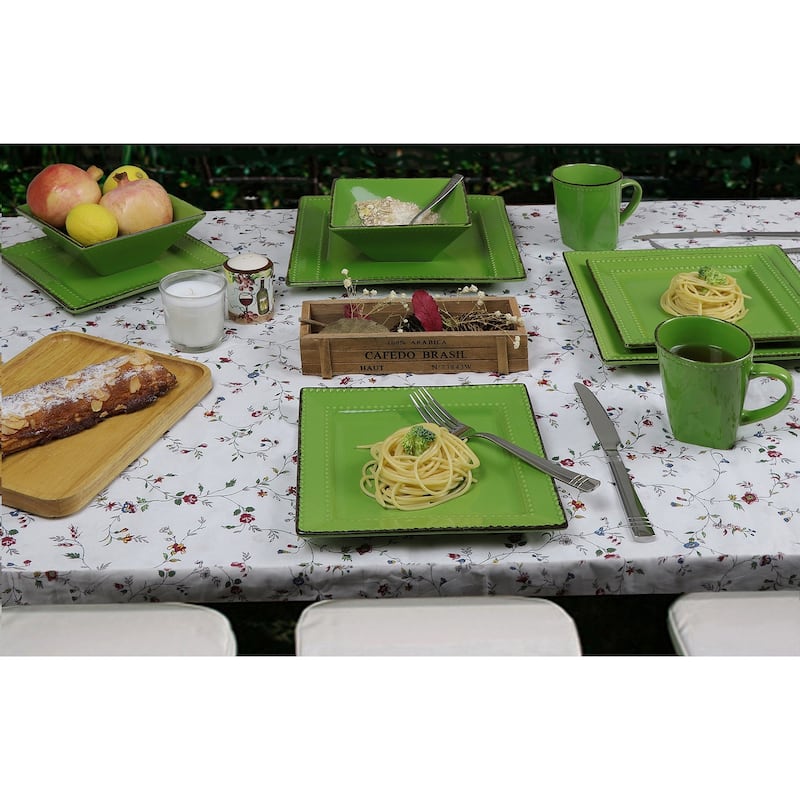 16 Piece Square Beaded Stoneware Set by Lorren Home Trends, Green