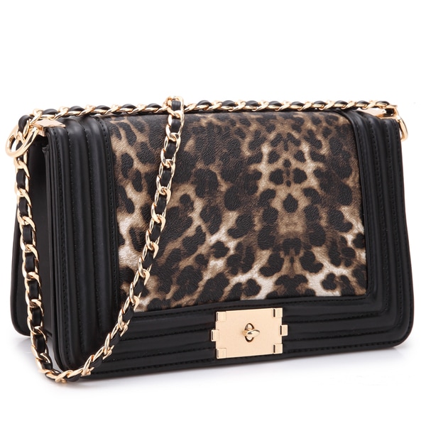 Shop Dasein Quilted Intertwined Leather Gold-Tone Chain Strap Leopard Crossbody Handbag ...