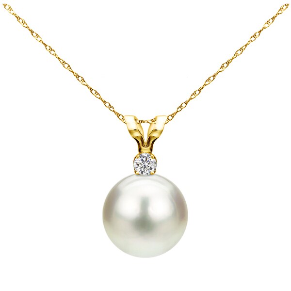 DaVonna 14k Yellow Gold 6-6.5mm Freshwater Cultured Pearl .01 CTTW Diamond Chain Pendant Necklace 18 inch. Opens flyout.