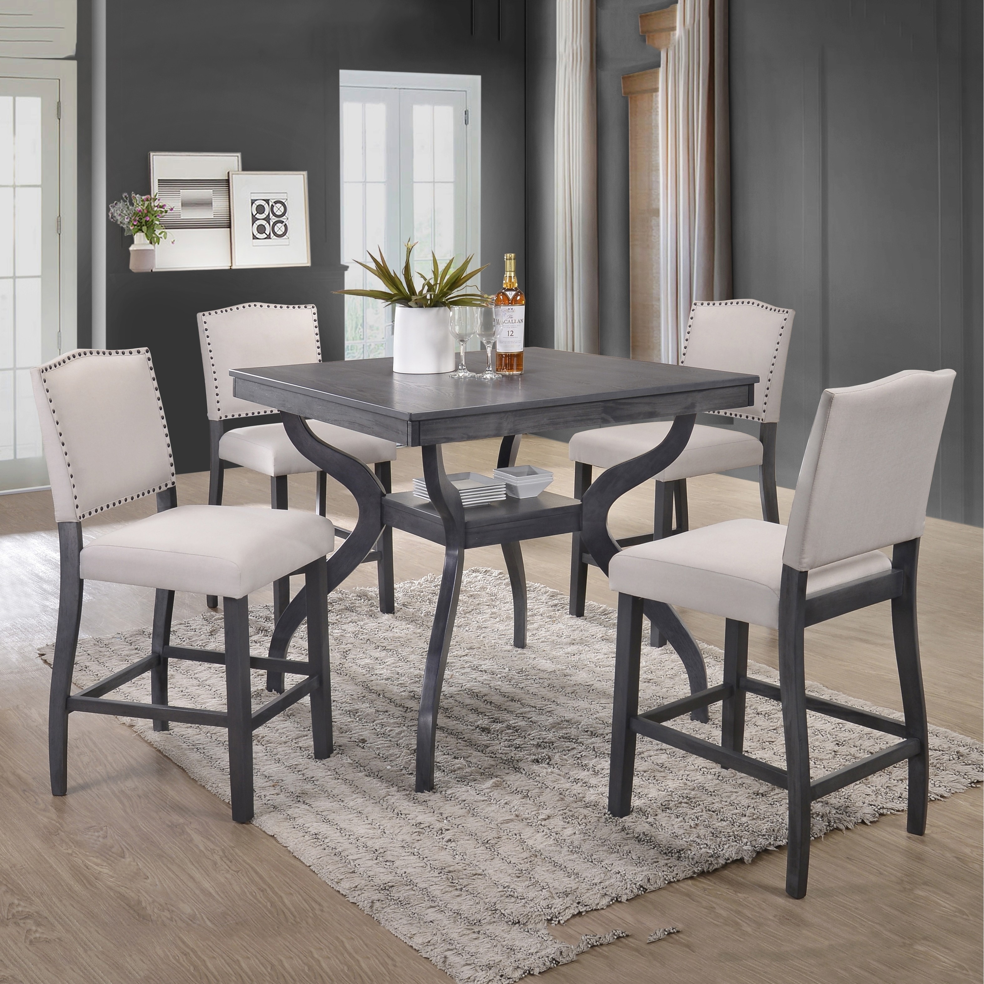 Shop Black Friday Deals On Best Quality Furniture Light Grey 5 Piece Counter Height Dining Set Overstock 18616133