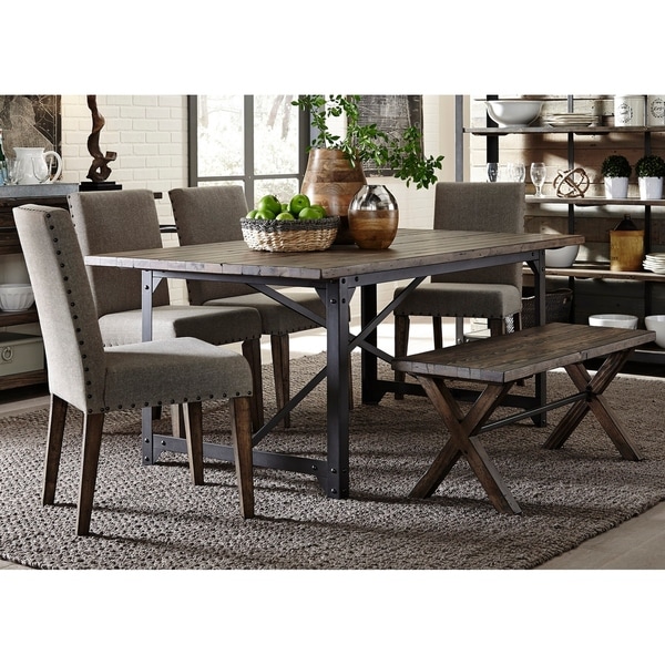 Caldwell Rustic Caramel and Cream 6-piece Bench Trestle Dinette Set