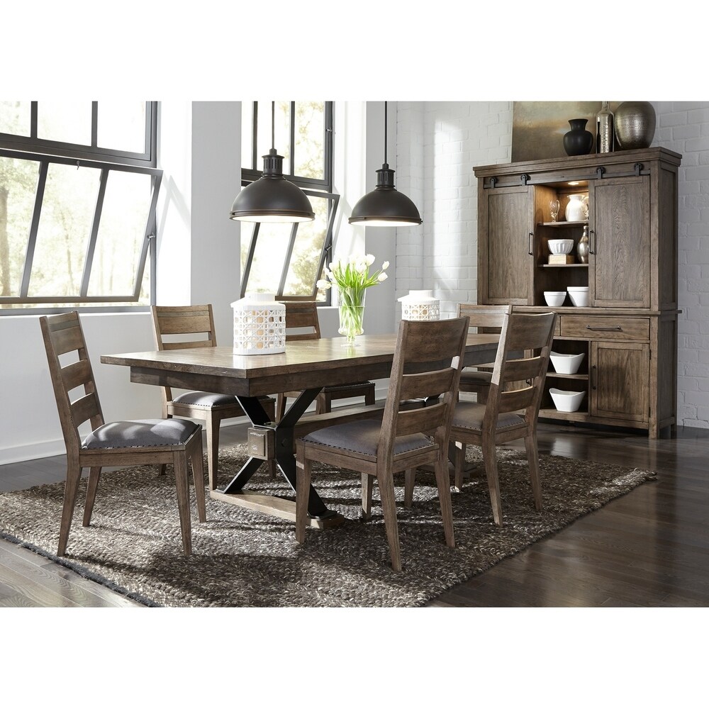Liberty Sonoma Road Weather Beaten Bark and Metal 7-piece Trestle Table Set